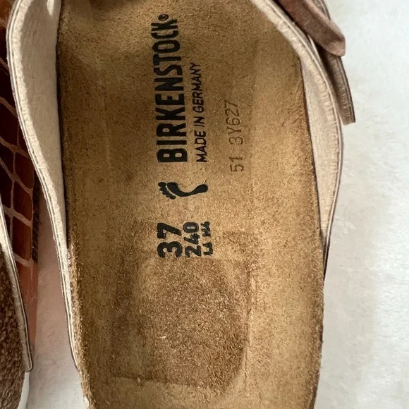 Birkenstock Arizona Sandals 37 Womens US 6/6.5 Gator Gleam Copper Buckle Strap - Picture 3 of 9